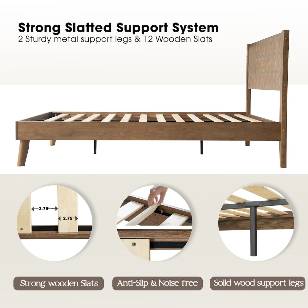 Queen Wooden Platform Bed Frame, Barnwood Finish, Morden Style
