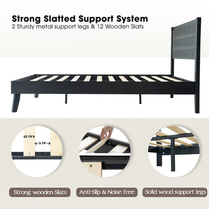 Queen Wooden Platform Bed Frame, Ebony Oak Finish, Morden Style
