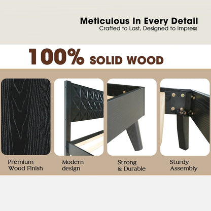 Queen Wooden Platform Bed Frame, Ebony Oak Finish, Morden Style