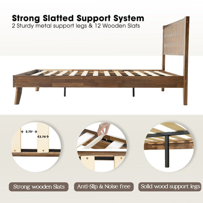 Queen Wooden Platform Bed Frame, Walnut Finish, Morden Style