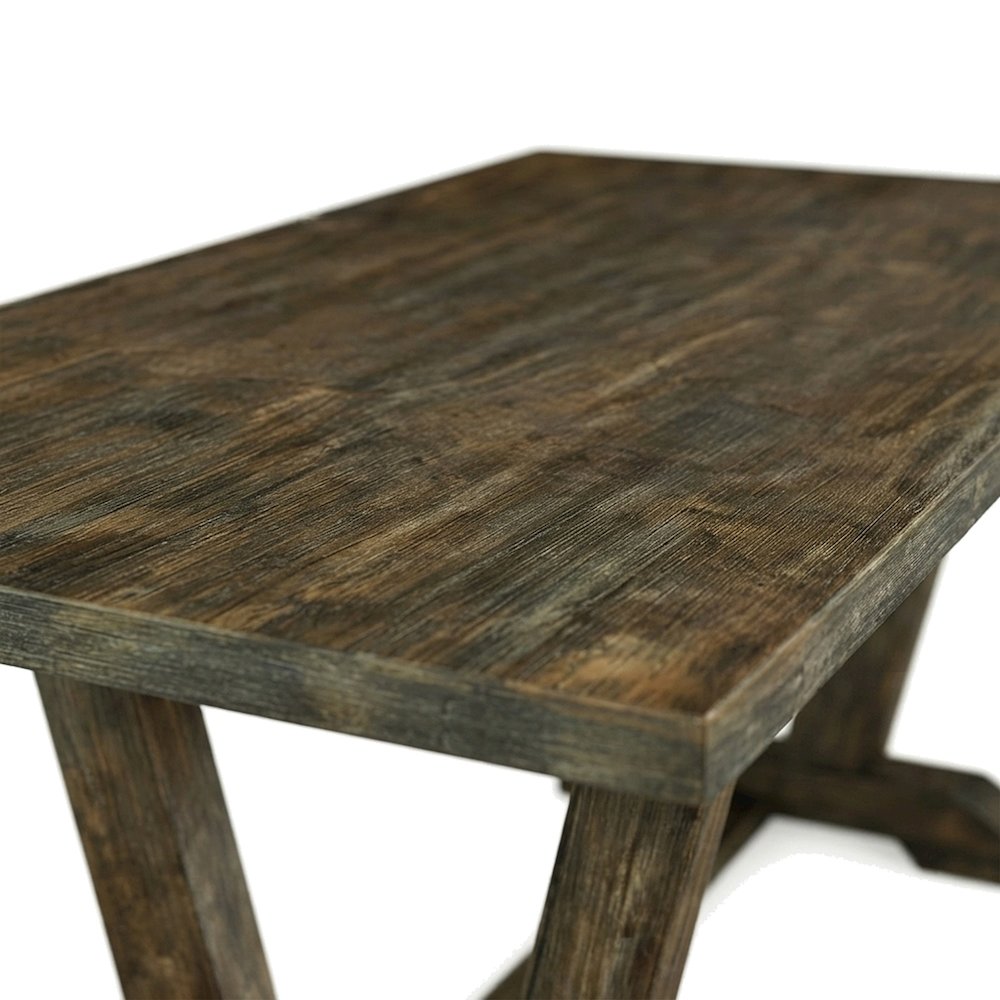 Solid Wood Dining Table Set with Bench, Trestle Base, Linen Chairs 6 Piece Set