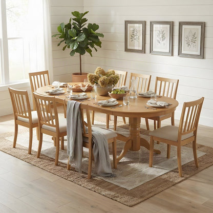 Solid Wood Oval Kitchen Dining Table with Microfiber Chairs, 9 Piece Set