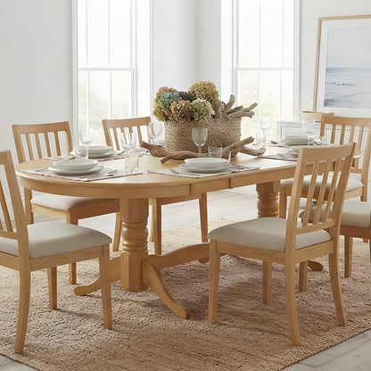 Solid Wood Oval Kitchen Dining Table with Microfiber Chairs, 9 Piece Set