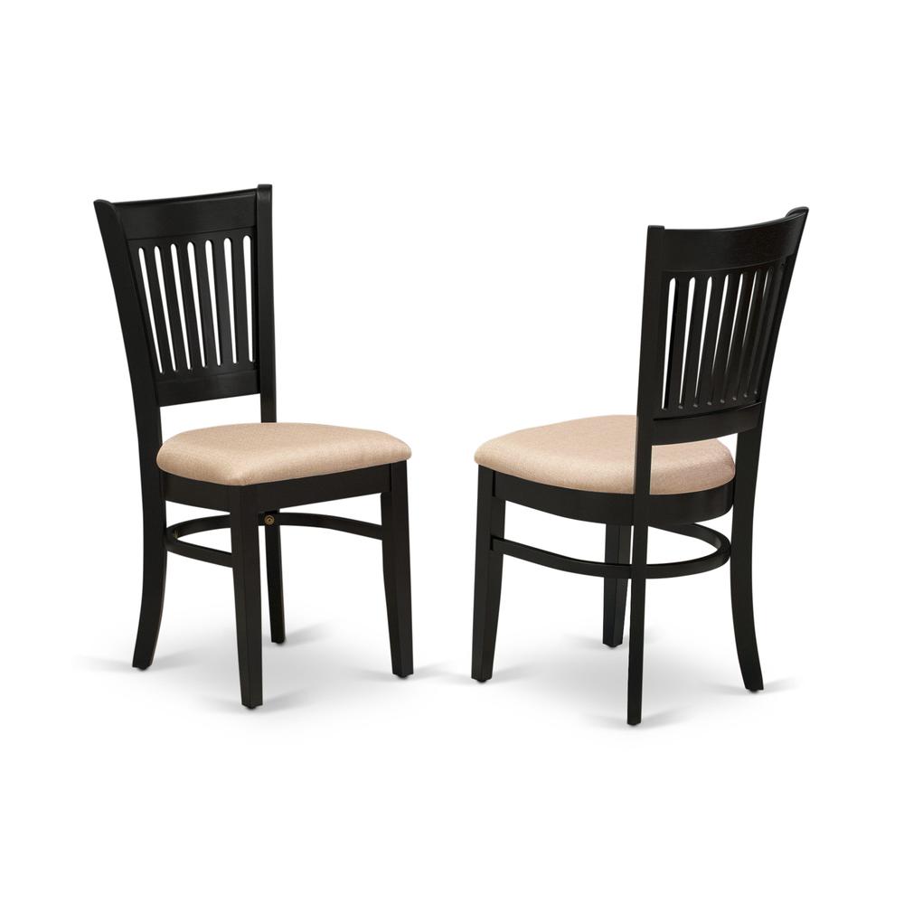 East West Furniture - DLVA3-BLK-C - 3-Piece Dining Table Set- 2 Wooden Chair with Linen Fabric Seat and Slatted Chair Back - Drop Leaves Modern Dining Room Table - Black Finish