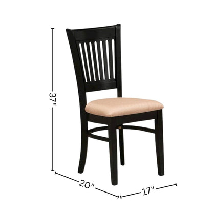 Black Dining Chair, Fabric Seat, Slatted Back, Set of 2, Rubber Wood