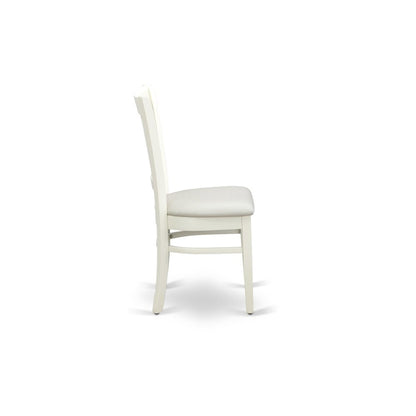 ANVA3-LWH-C - 3-Pc Dining Room Table Set- 2 Wooden Chairs and Round Dining Table - Linen Fabric Seat and Slatted Chair Back (Linen White Finish)