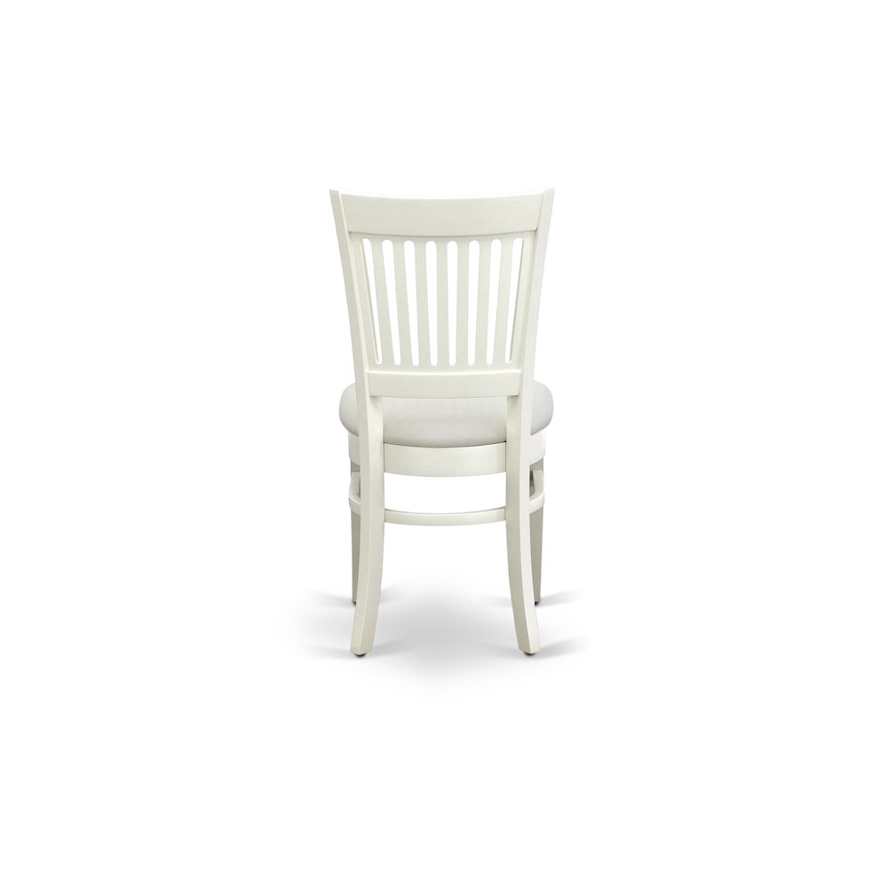 ANVA3-LWH-C - 3-Pc Dining Room Table Set- 2 Wooden Chairs and Round Dining Table - Linen Fabric Seat and Slatted Chair Back (Linen White Finish)