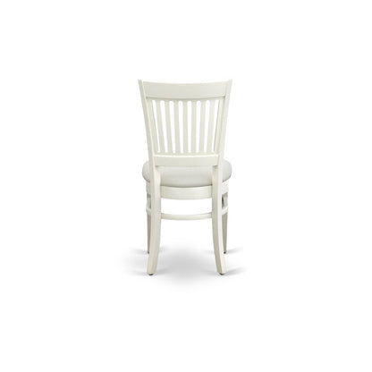 ANVA3-LWH-C - 3-Pc Dining Room Table Set- 2 Wooden Chairs and Round Dining Table - Linen Fabric Seat and Slatted Chair Back (Linen White Finish)