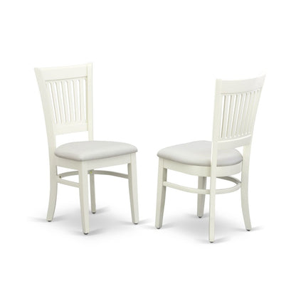 ANVA3-LWH-C - 3-Pc Dining Room Table Set- 2 Wooden Chairs and Round Dining Table - Linen Fabric Seat and Slatted Chair Back (Linen White Finish)
