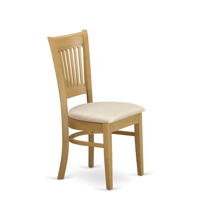 East West Furniture 3 Piece Dining Table Set Contains 1 Round Pedestal Table and 2 Oak Linen Fabric Wooden Kitchen Chairs with Slatted Back - Oak Finish