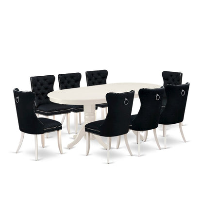 9 Piece Dining Room Set Contains an Oval Wooden Table with Butterfly Leaf