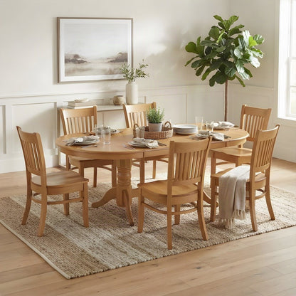 Solid Wood Oval Dining Table with Extension Leaf and 6 Chairs 7 Piece Set