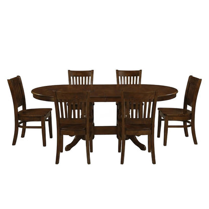 Wood Dining Table with Extendable Leaf and 9 Piece Set, Espresso