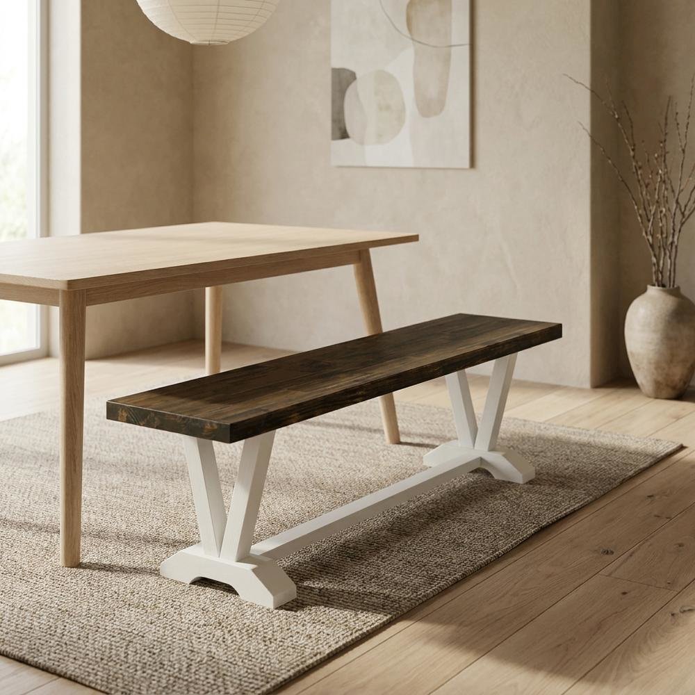 V-Style Modern Wood Dining Bench with Seat for Dining Room, Brown