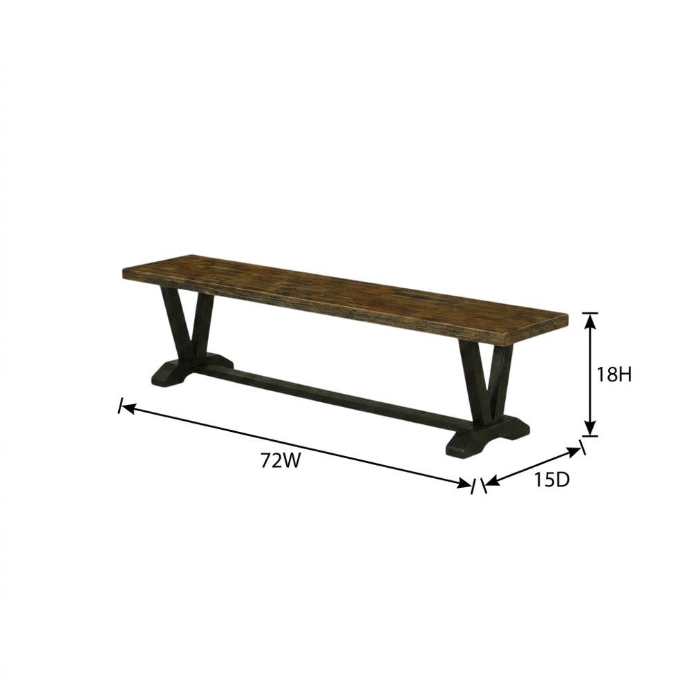 Solid Wood Dining Bench with V-Style Base for Dining Room, Dark Brown