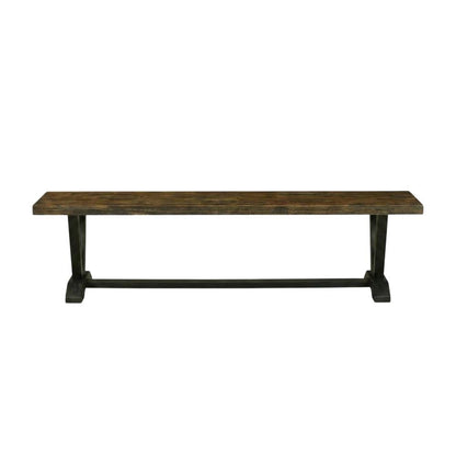 Solid Wood Dining Bench with V-Style Base for Dining Room, Dark Brown