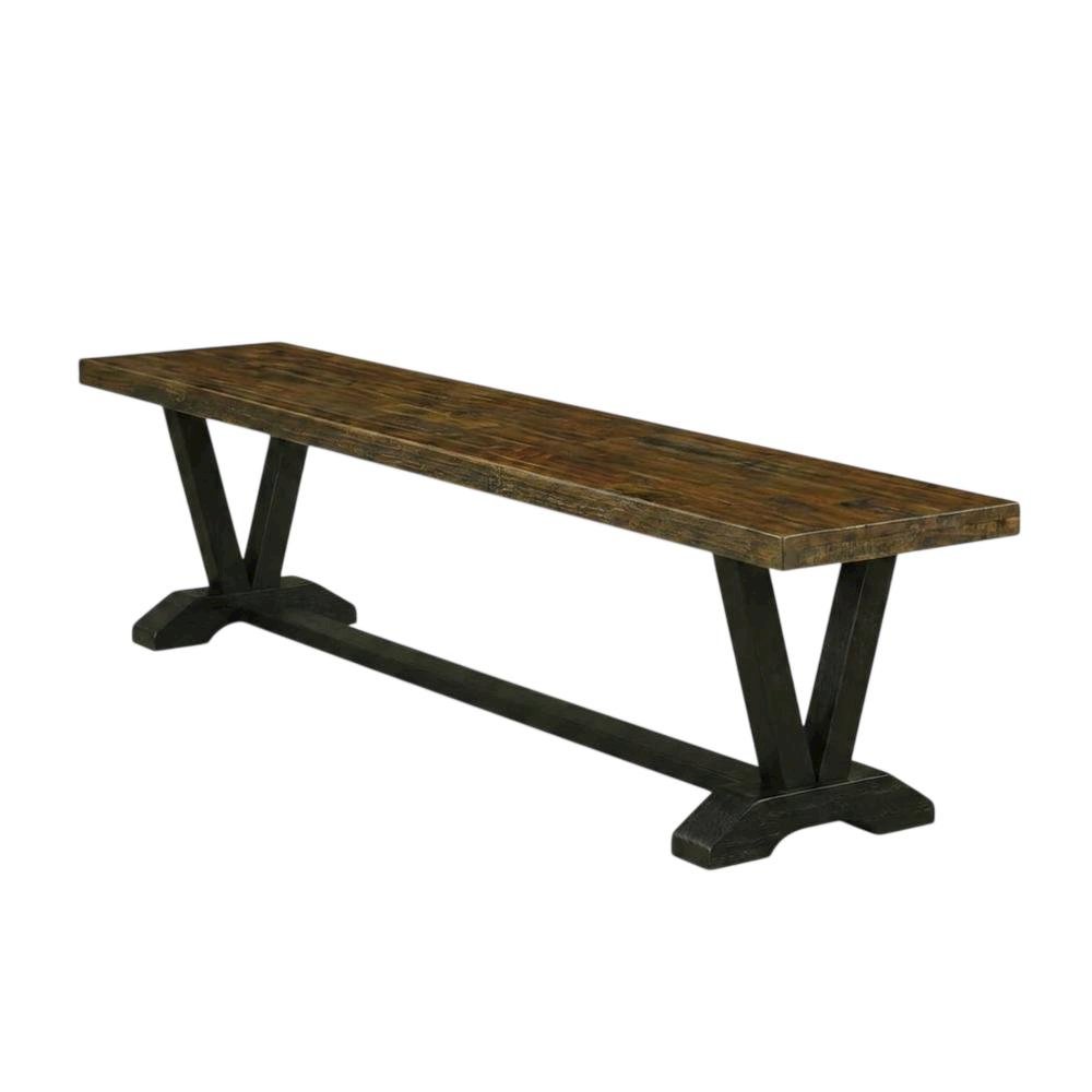 Solid Wood Dining Bench with V-Style Base for Dining Room, Dark Brown