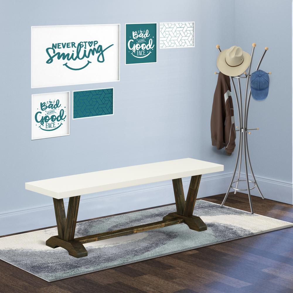 V-Style Modern Dining Table Bench with Wooden Seat