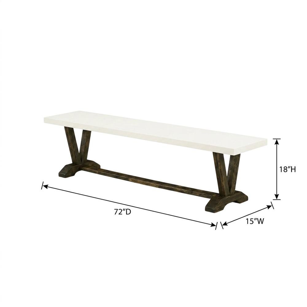Wooden Dining Bench with V-Style Base for Kitchen or Dining Room, White