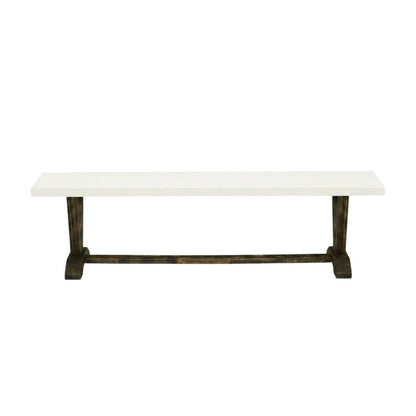 Wooden Dining Bench with V-Style Base for Kitchen or Dining Room, White