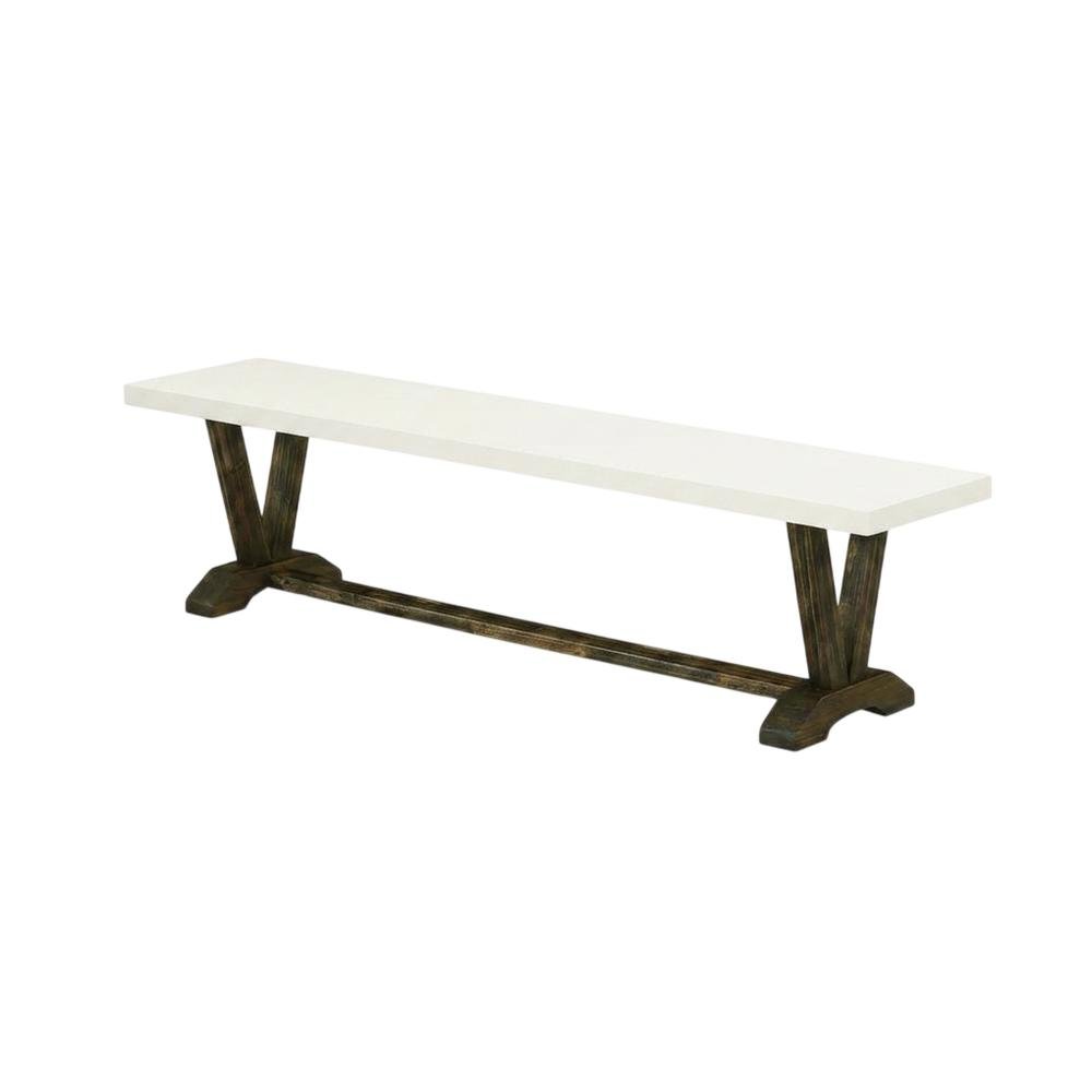 Wooden Dining Bench with V-Style Base for Kitchen or Dining Room, White