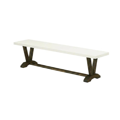 Wooden Dining Bench with V-Style Base for Kitchen or Dining Room, White