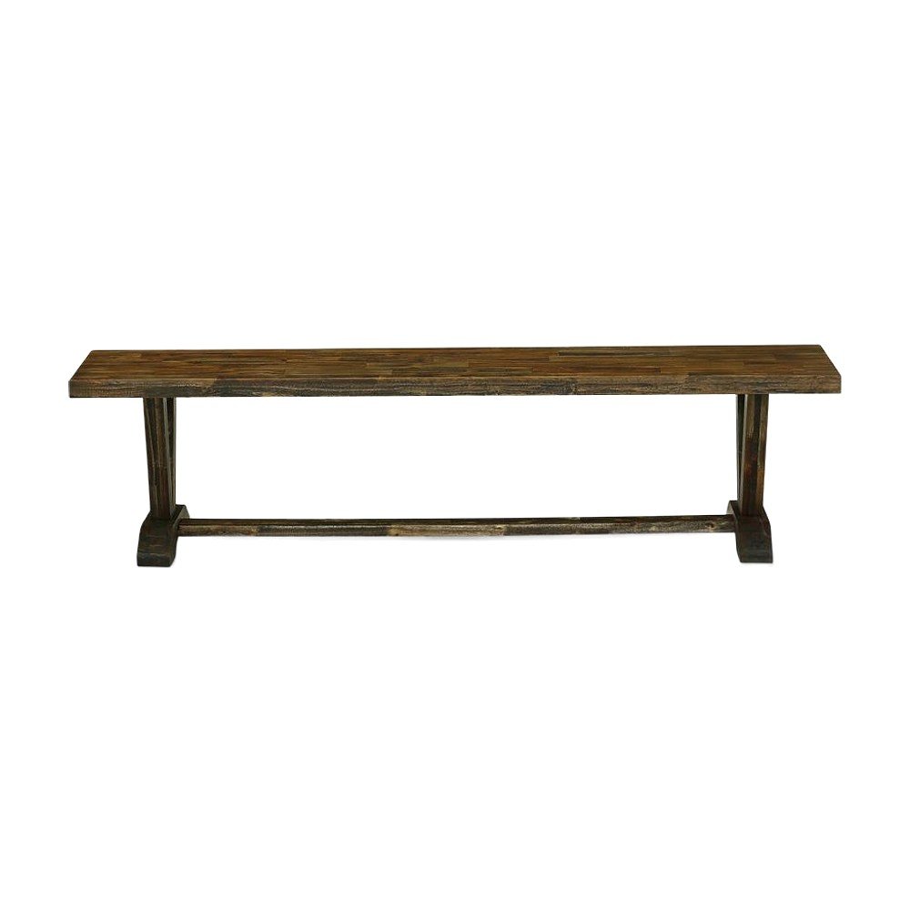 Distressed Wood Dining Bench with Farmhouse Style Base, Indoor, Espresso Finish
