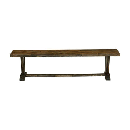 Distressed Wood Dining Bench with Farmhouse Style Base, Indoor, Espresso Finish