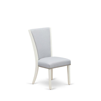 East West Furniture - Set of 2 - Upholstered Chair- Parson Chairs Includes Linen White Wood Frame with Grey Linen Fabric Seat with Nail Head and Stylish Back