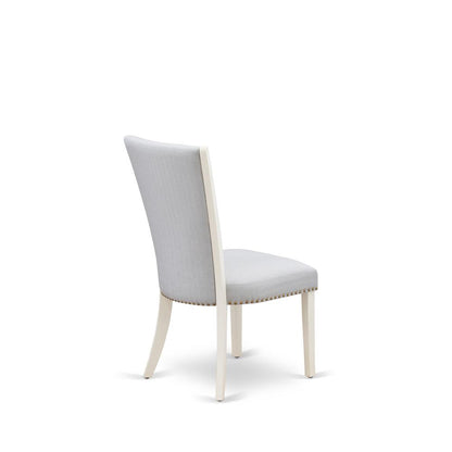 East West Furniture - Set of 2 - Upholstered Chair- Parson Chairs Includes Linen White Wood Frame with Grey Linen Fabric Seat with Nail Head and Stylish Back