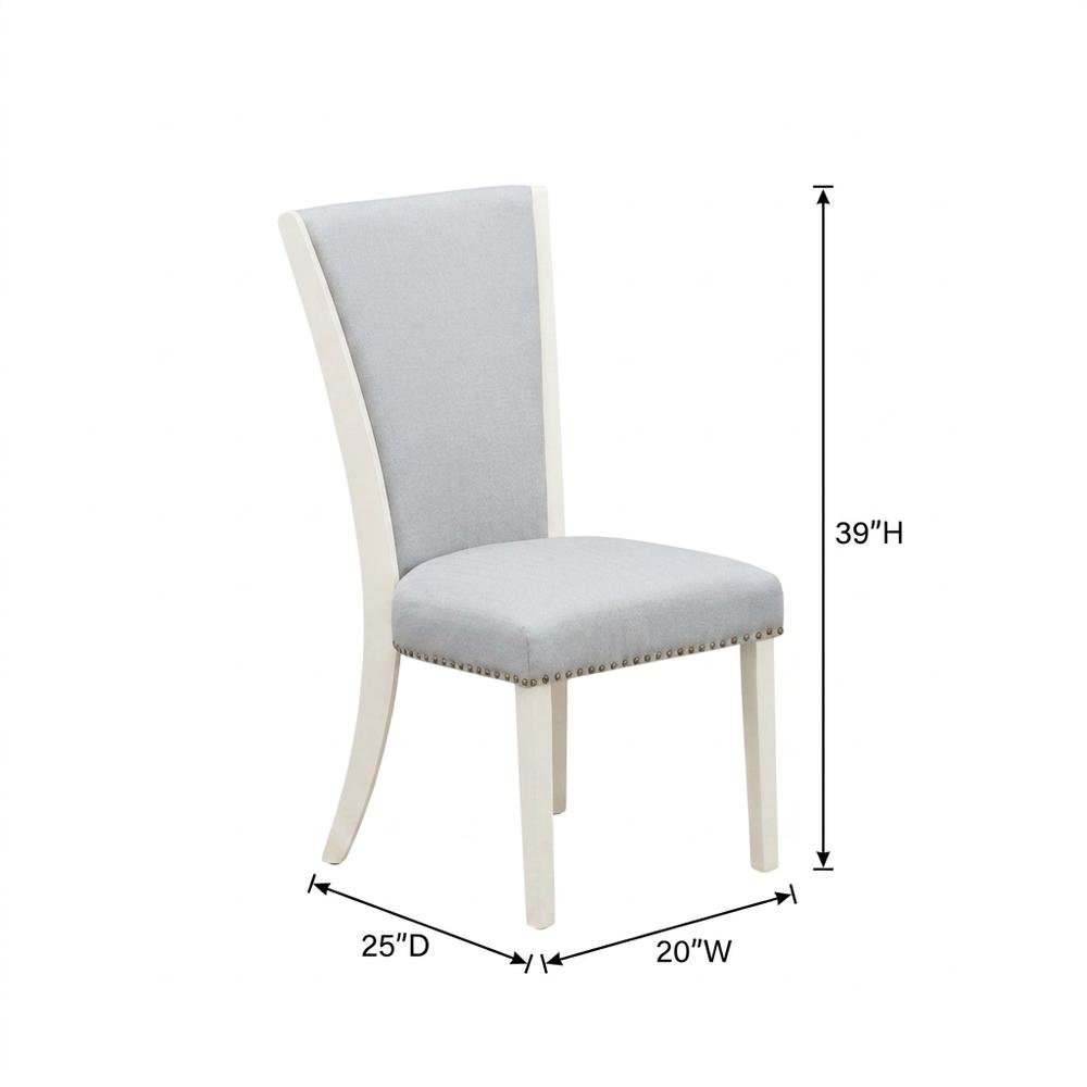 Linen Fabric Parsons Dining Chairs with Nail Head and Wood Frame, Grey, Set of 2
