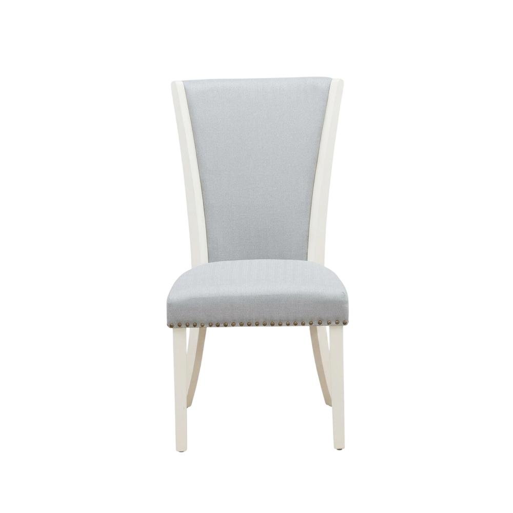 Linen Fabric Parsons Dining Chairs with Nail Head and Wood Frame, Grey, Set of 2