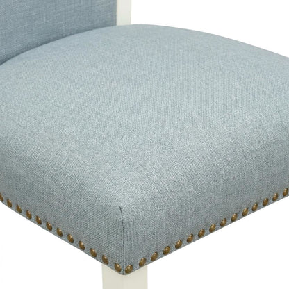 Linen Dining Chair with Nail Head Trim and Stylish High Back, Blue, Set of 2