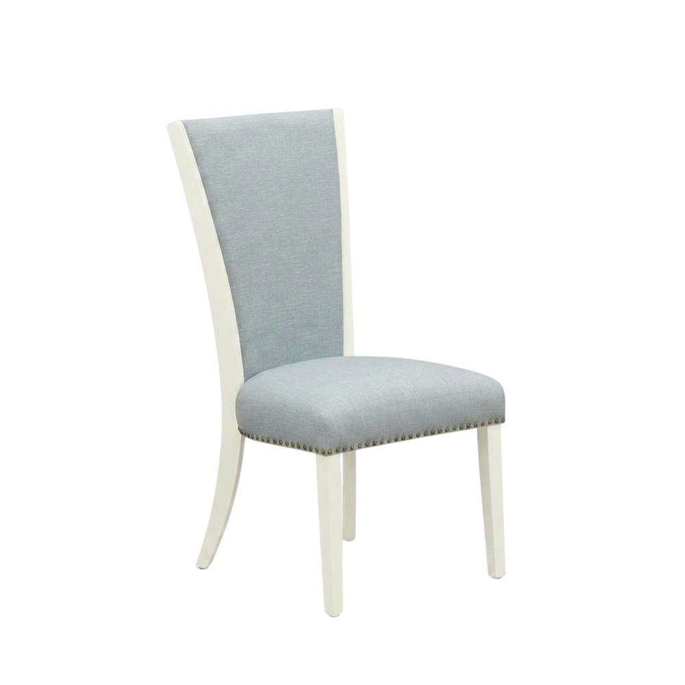 Linen Dining Chair with Nail Head Trim and Stylish High Back, Blue, Set of 2