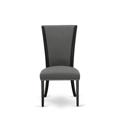 East West Furniture - Set of 2 - Dining Room Chairs- Wooden Chair Includes Black Wooden Structure with Dark Gotham Grey Linen Fabric Seat with Nail Head and Stylish Back