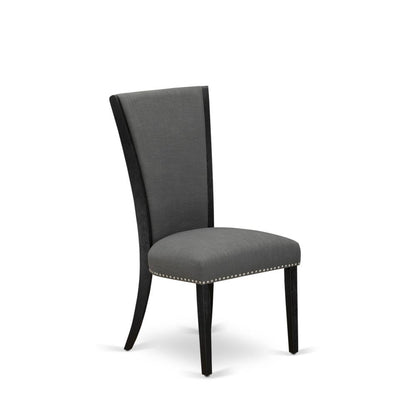 East West Furniture - Set of 2 - Dining Room Chairs- Wooden Chair Includes Black Wooden Structure with Dark Gotham Grey Linen Fabric Seat with Nail Head and Stylish Back