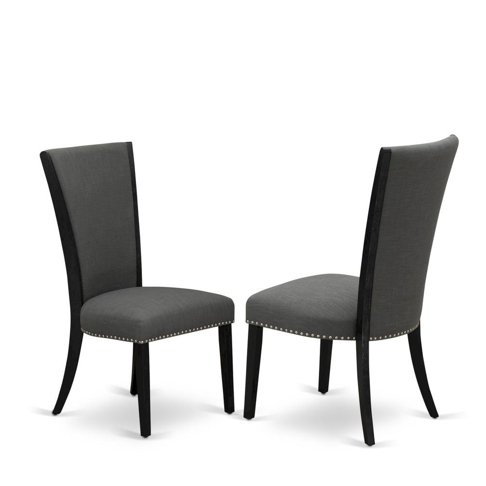 Linen Dining Chair with Nail Head and Wood Frame, Dark Gotham Grey, Set of 2