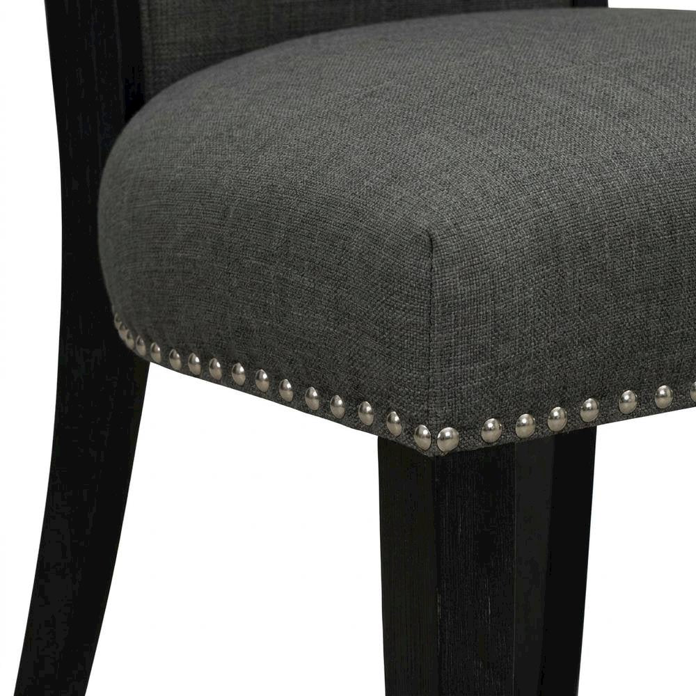 Linen Dining Chair with Nail Head and Wood Frame, Dark Gotham Grey, Set of 2