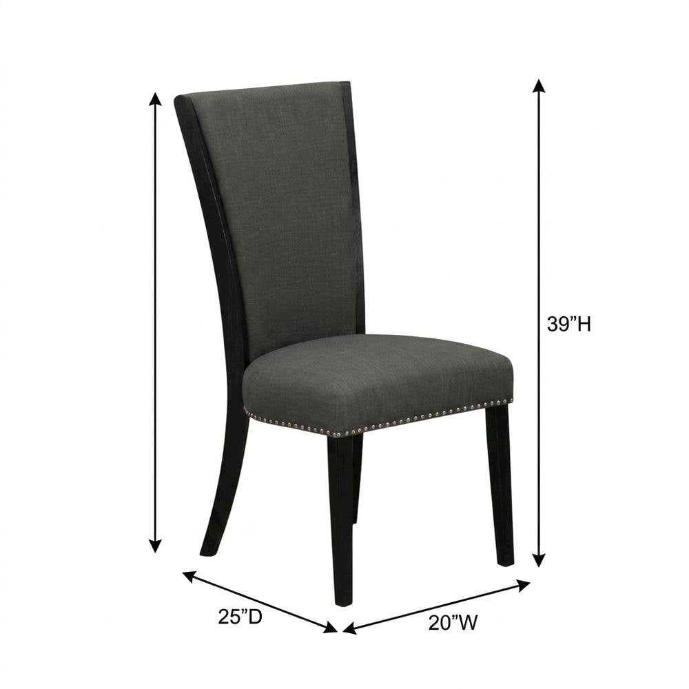 Linen Dining Chair with Nail Head and Wood Frame, Dark Gotham Grey, Set of 2