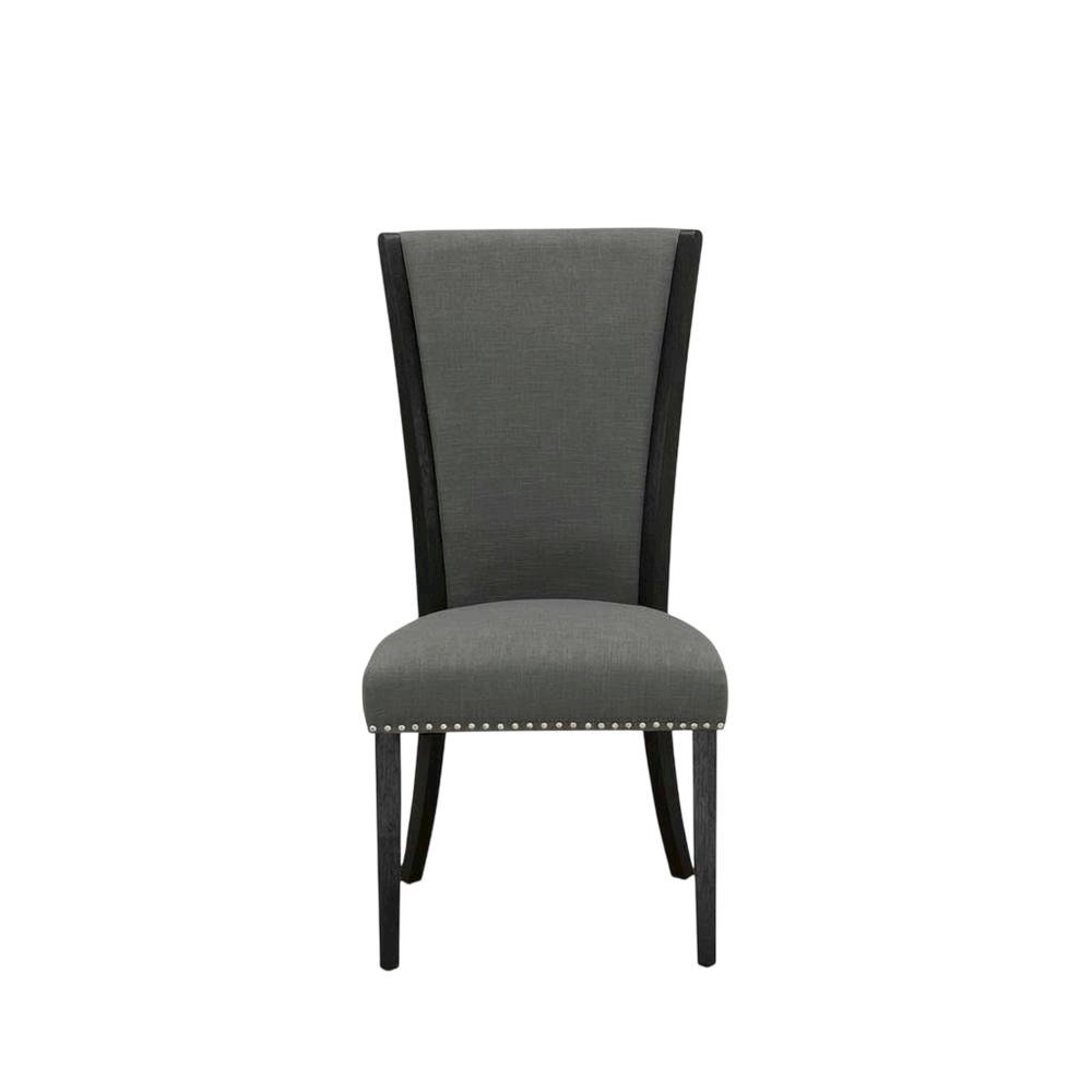 Linen Dining Chair with Nail Head and Wood Frame, Dark Gotham Grey, Set of 2