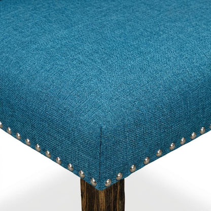 Linen Dining Chairs with Distressed Wood Frame and Nail Head, Blue, Set of 2