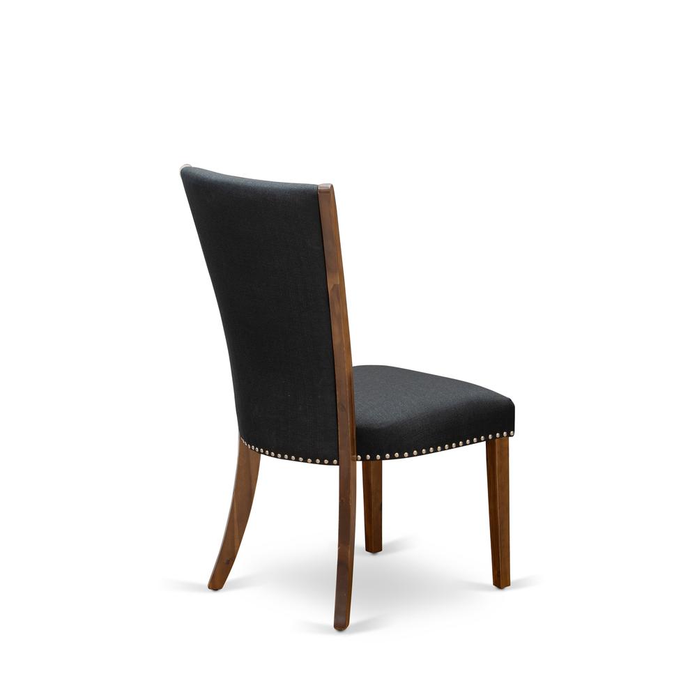 East West Furniture - Set of 2 - Dinner Chairs- Wooden Dining Chairs Includes Antique Walnut Wooden Frame with Black Linen Fabric Seat with Nail Head and Stylish Back