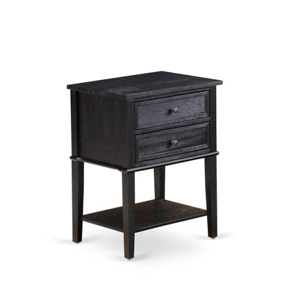 East West Furniture VL-06-ET Wood Night Stand with 2 Wood Drawers for Bedroom, Stable and Sturdy Constructed - Wire Brushed Black Finish