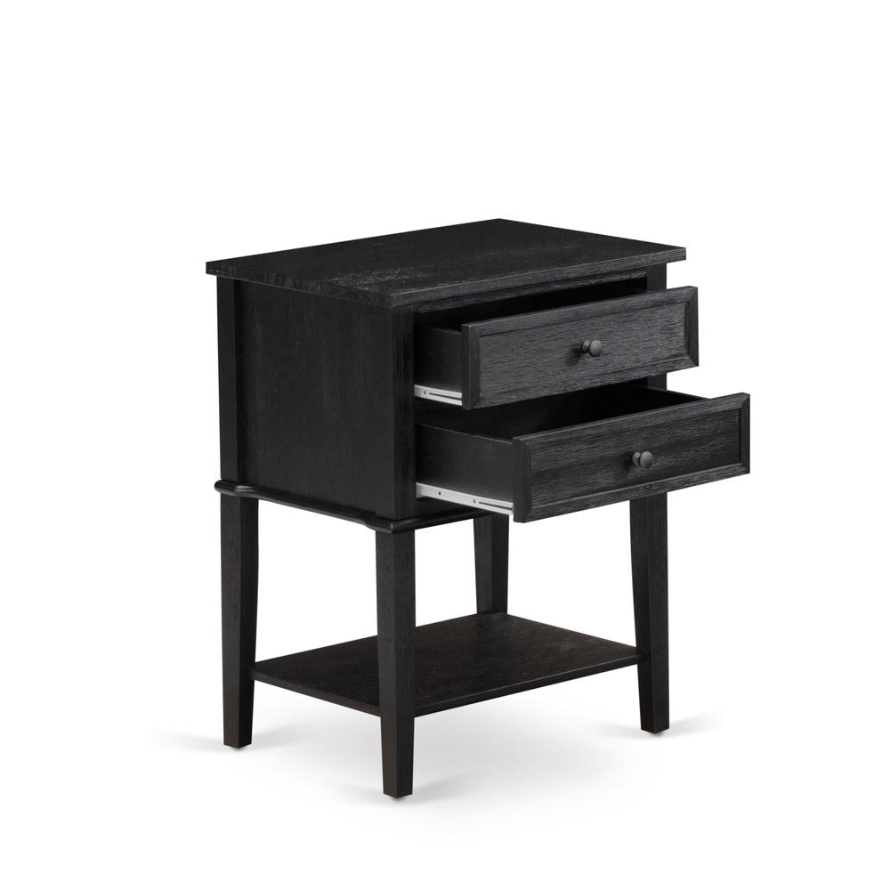 East West Furniture VL-06-ET Wood Night Stand with 2 Wood Drawers for Bedroom, Stable and Sturdy Constructed - Wire Brushed Black Finish