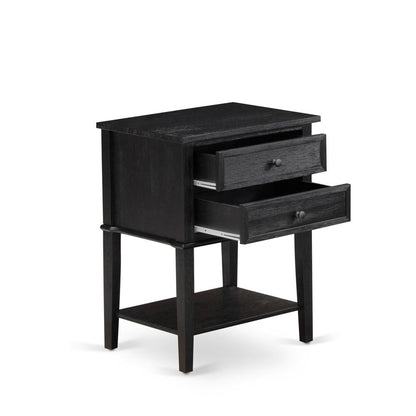 East West Furniture VL-06-ET Wood Night Stand with 2 Wood Drawers for Bedroom, Stable and Sturdy Constructed - Wire Brushed Black Finish