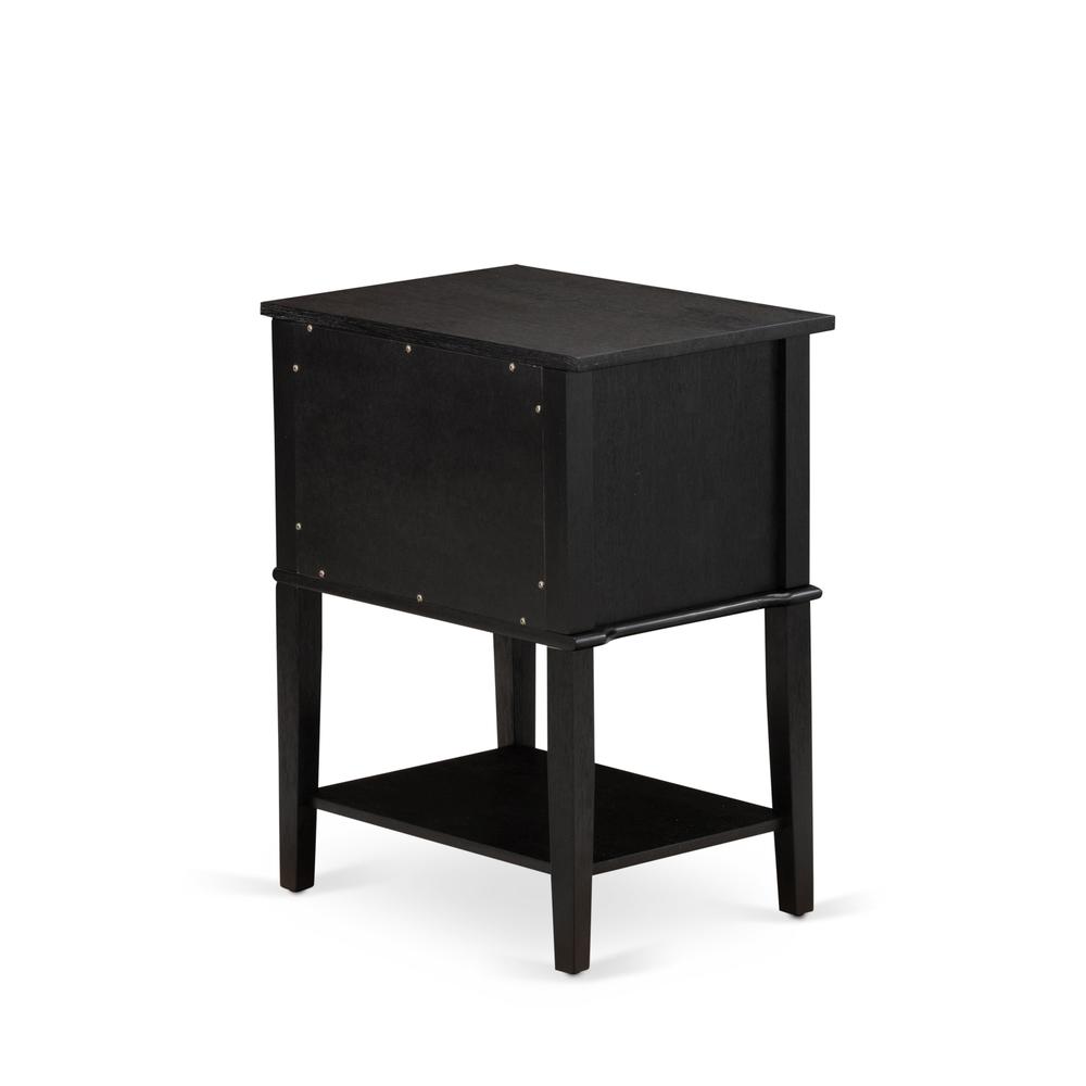 East West Furniture VL-06-ET Wood Night Stand with 2 Wood Drawers for Bedroom, Stable and Sturdy Constructed - Wire Brushed Black Finish