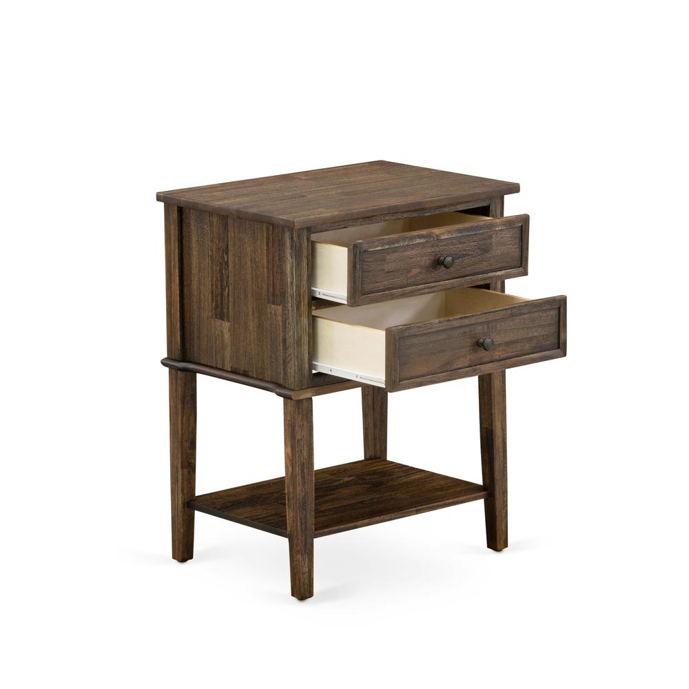 East West Furniture VL-07-ET Wood Side Table with 2 Wood Drawers for Bedroom, Stable and Sturdy Constructed - Distressed Jacobean Finish