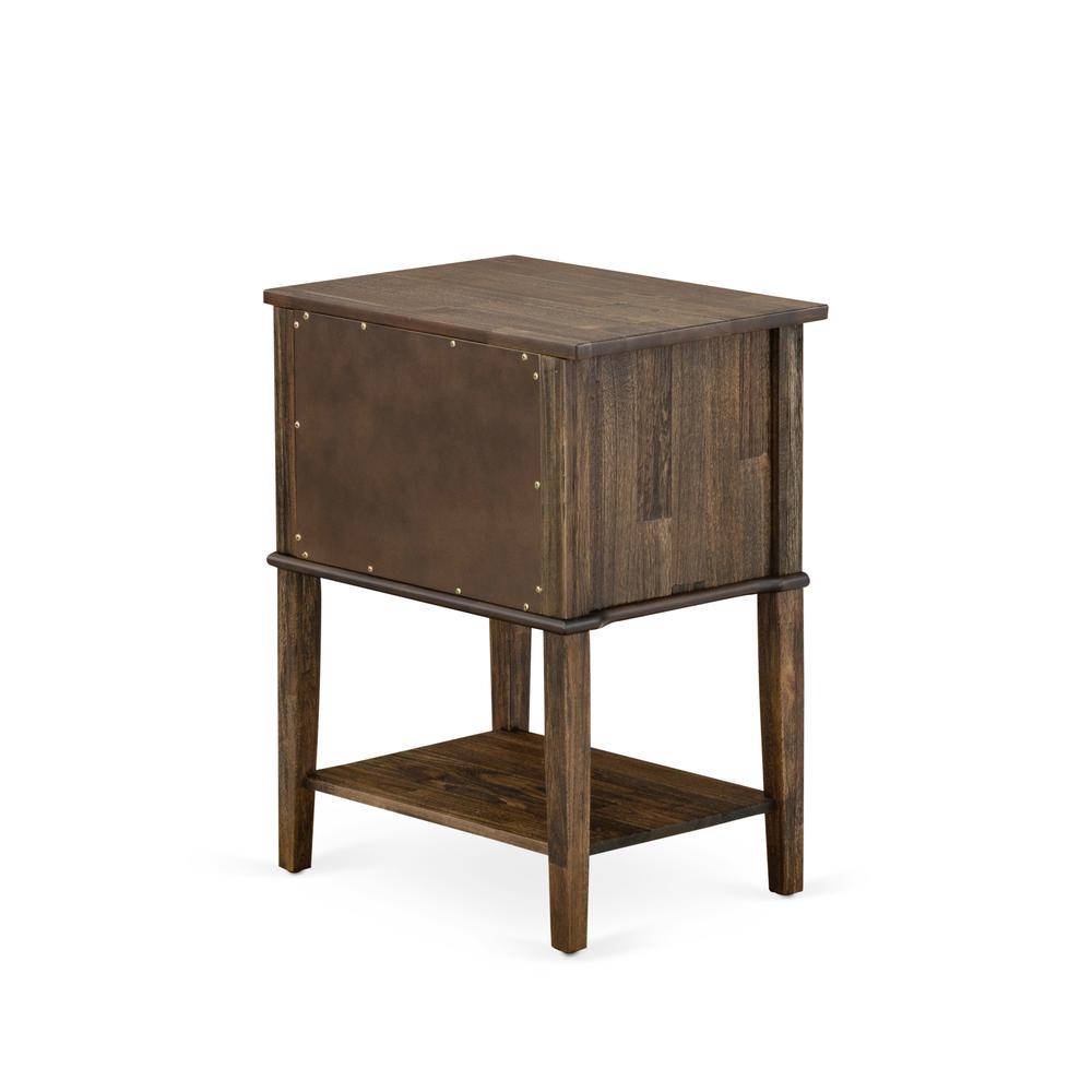 East West Furniture VL-07-ET Wood Side Table with 2 Wood Drawers for Bedroom, Stable and Sturdy Constructed - Distressed Jacobean Finish