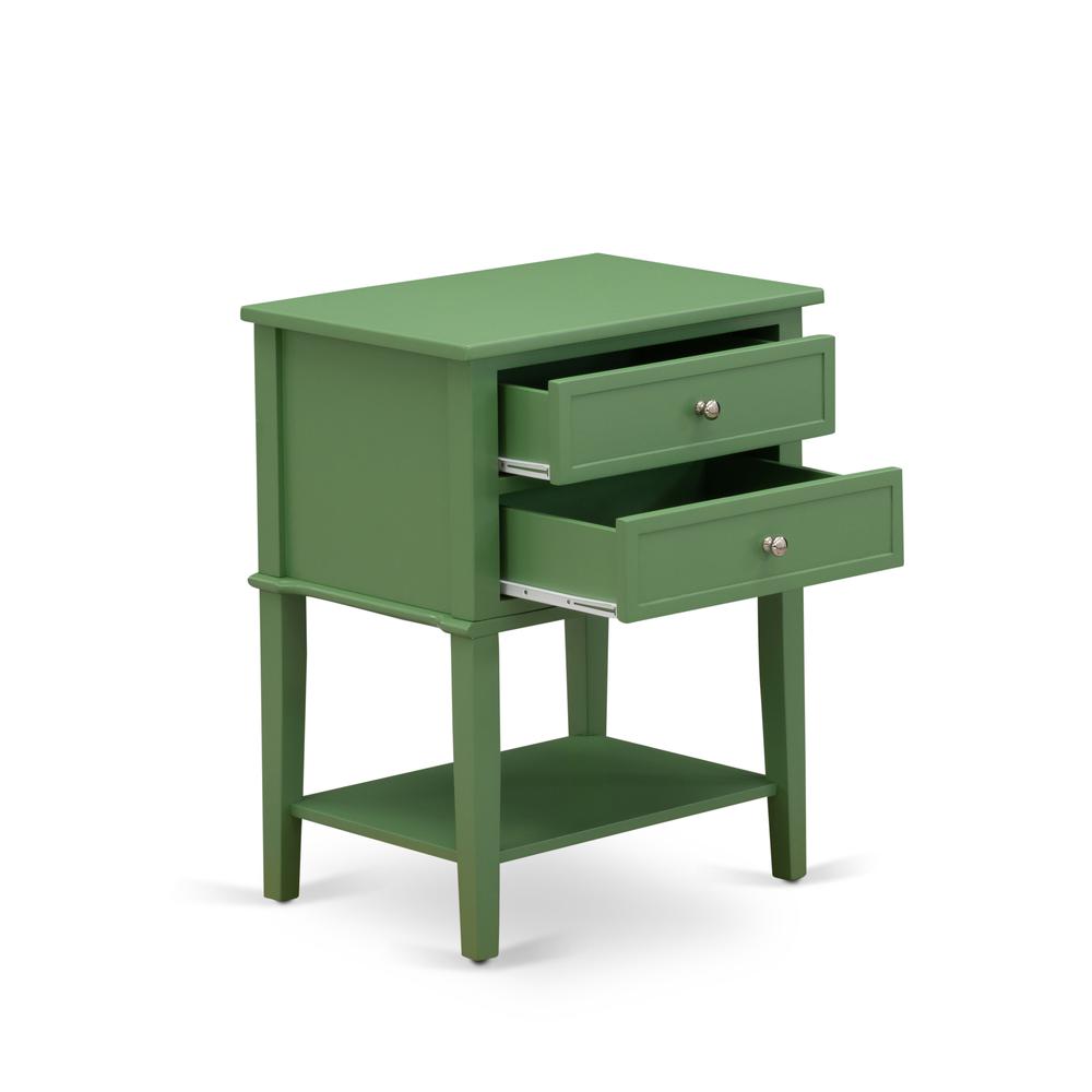 East West Furniture VL-12-ET Modern Wooden Nightstand with 2 Mid Century Wooden Drawers, Stable and Sturdy Constructed - Clover Green Finish
