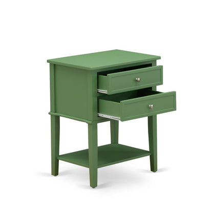 East West Furniture VL-12-ET Modern Wooden Nightstand with 2 Mid Century Wooden Drawers, Stable and Sturdy Constructed - Clover Green Finish